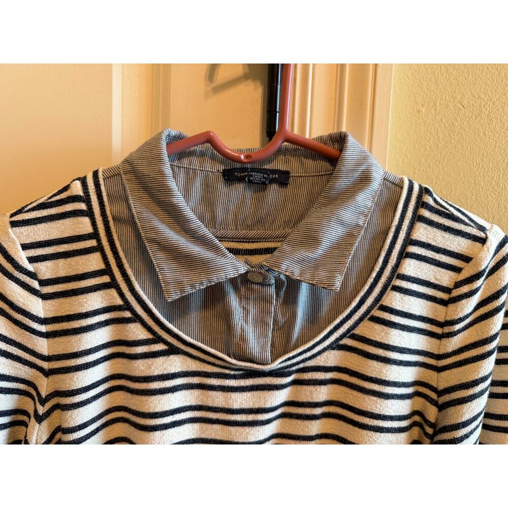 Tommy Hilfiger Layered Look Preppy Casual Navy Striped Collar Sweater Women’s S - Picture 2 of 9